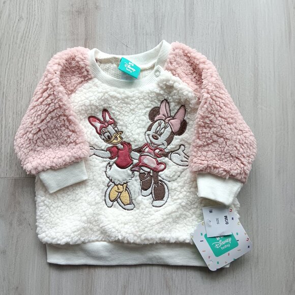 Disney Baby Fleece Sweatshirt Minnie Mouse Daisy Duck White Pink 0/3M 3 Months - Picture 1 of 6